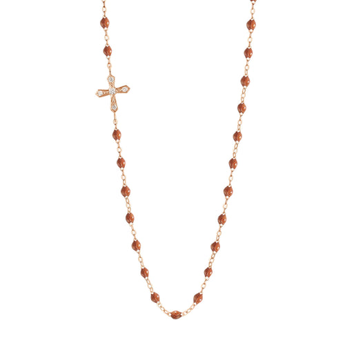 Gigi Clozeau - Collier fauve croix vintage diamants, or rose, 42 cm