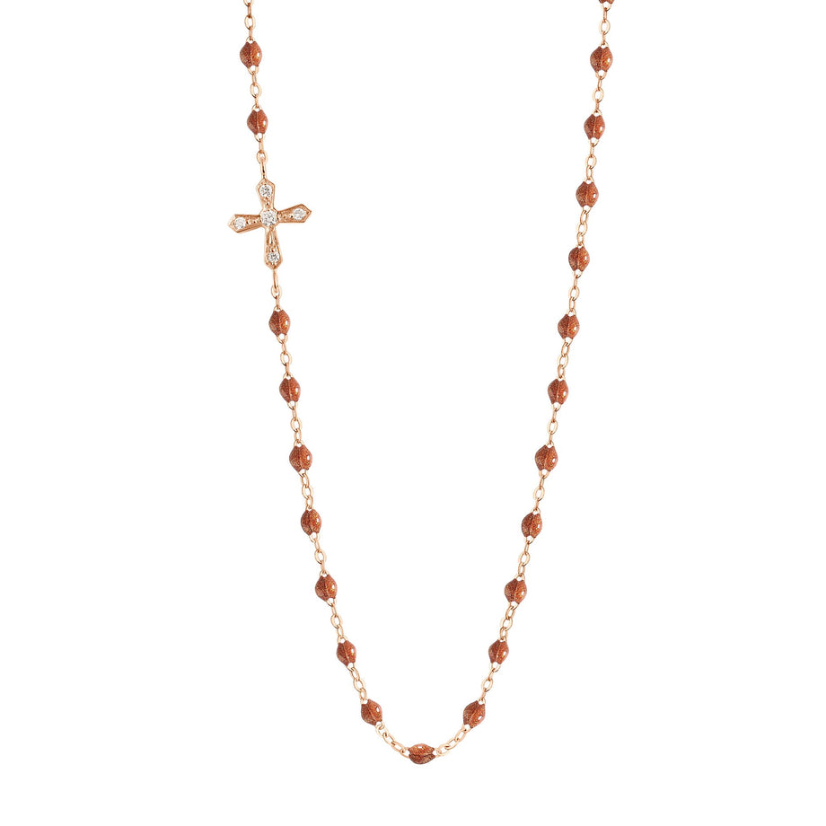Gigi Clozeau - Collier fauve croix vintage diamants, or rose, 42 cm