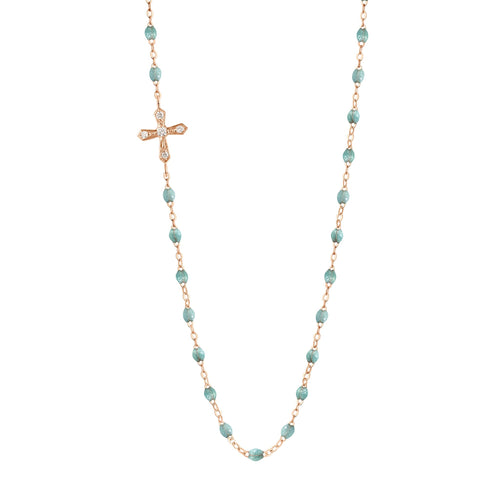 Gigi Clozeau - Collier glacier croix vintage diamants, or rose, 42 cm