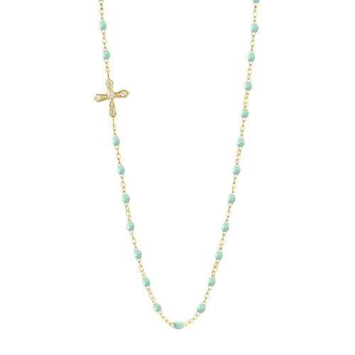 Gigi Clozeau - Collier jade croix vintage diamants, or jaune, 42 cm
