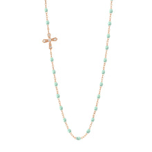 Gigi Clozeau - Collier jade croix vintage diamants, or rose, 42 cm