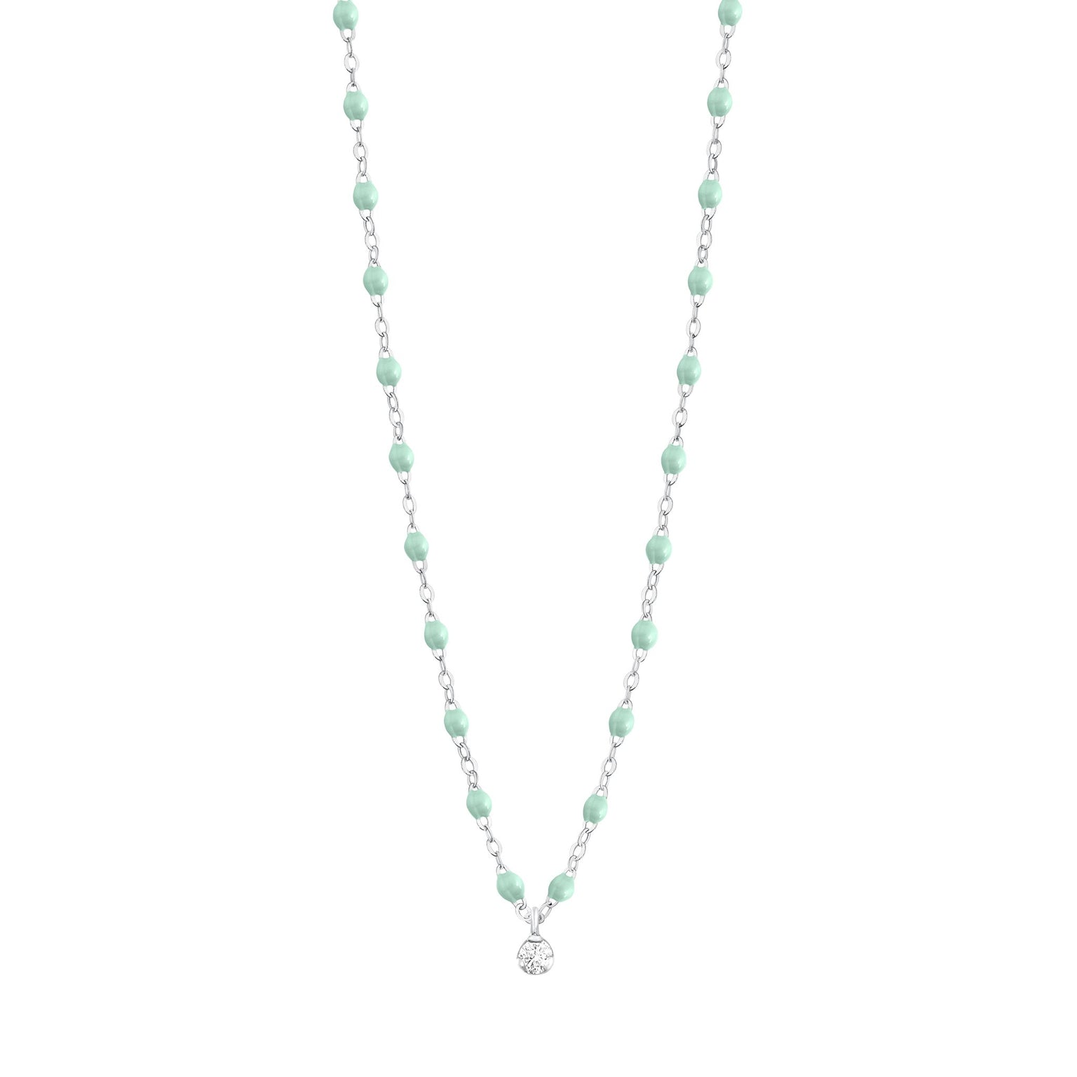 Gigi Clozeau - Collier jade Gigi Suprême, or blanc, 1 diamant, 42 cm