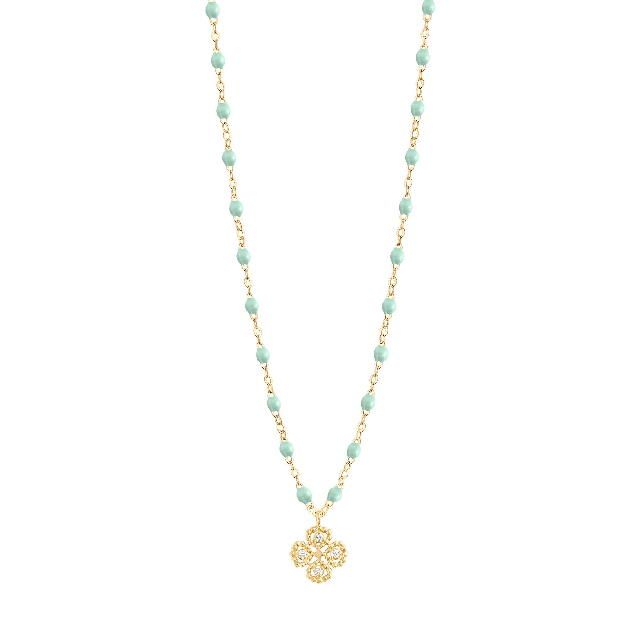 Gigi Clozeau - Collier jade Lucky Trèfle, diamants, or jaune, 42 cm