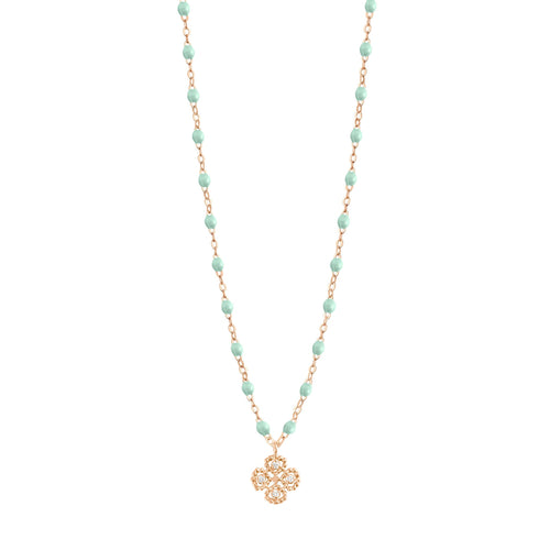 Gigi Clozeau - Collier jade Lucky Trèfle, diamants, or rose, 42 cm