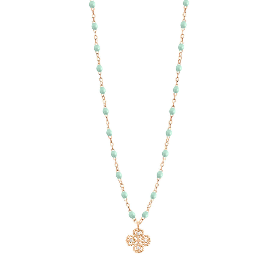 Gigi Clozeau - Collier jade Lucky Trèfle, diamants, or rose, 42 cm