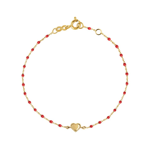 Gigi Clozeau - bracelet Lucky Coeur, or jaune et mini perles de résine coquelicot, 17 cm