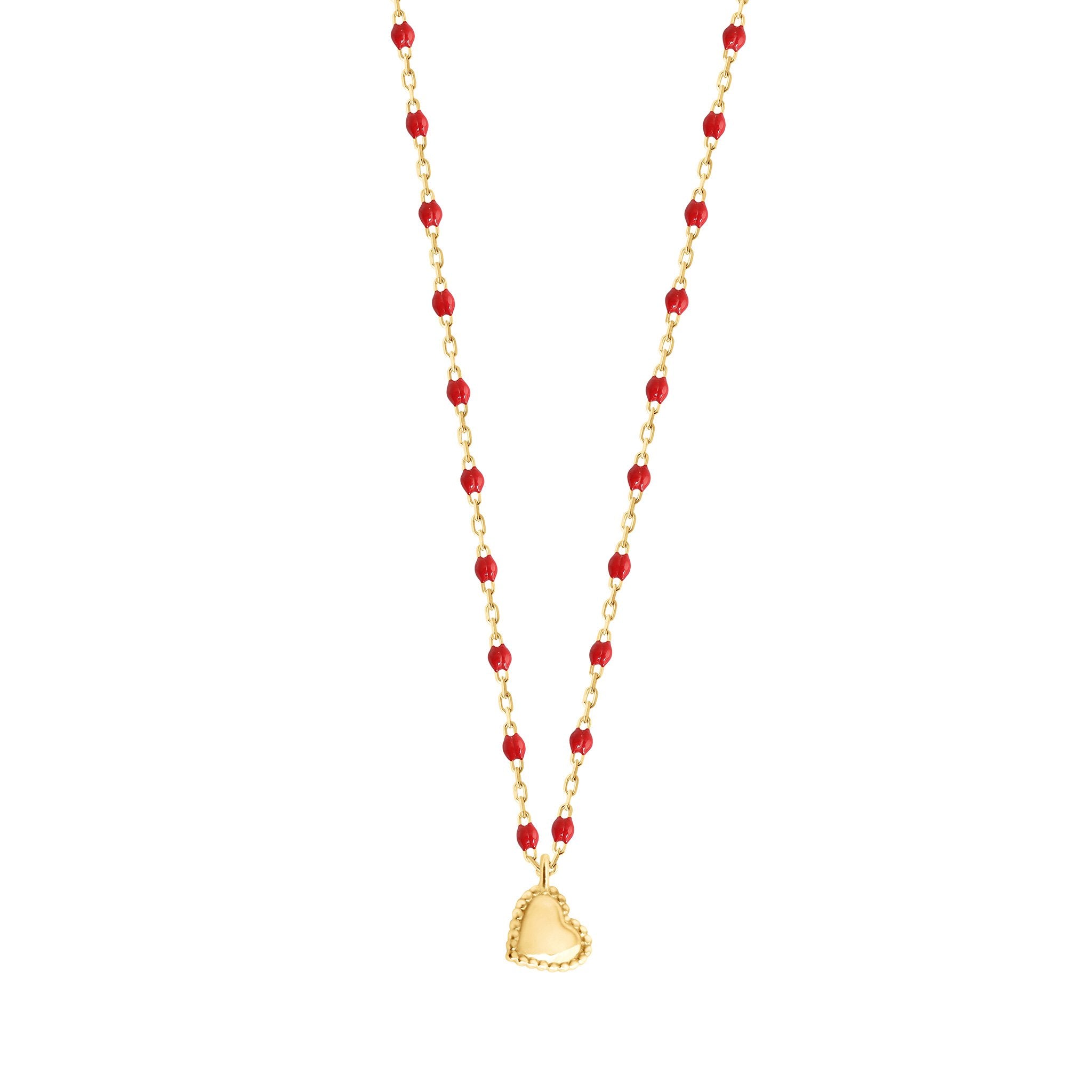 Gigi Clozeau - Collier Lucky Coeur, or jaune et mini perles de résine coquelicot, 40 cm