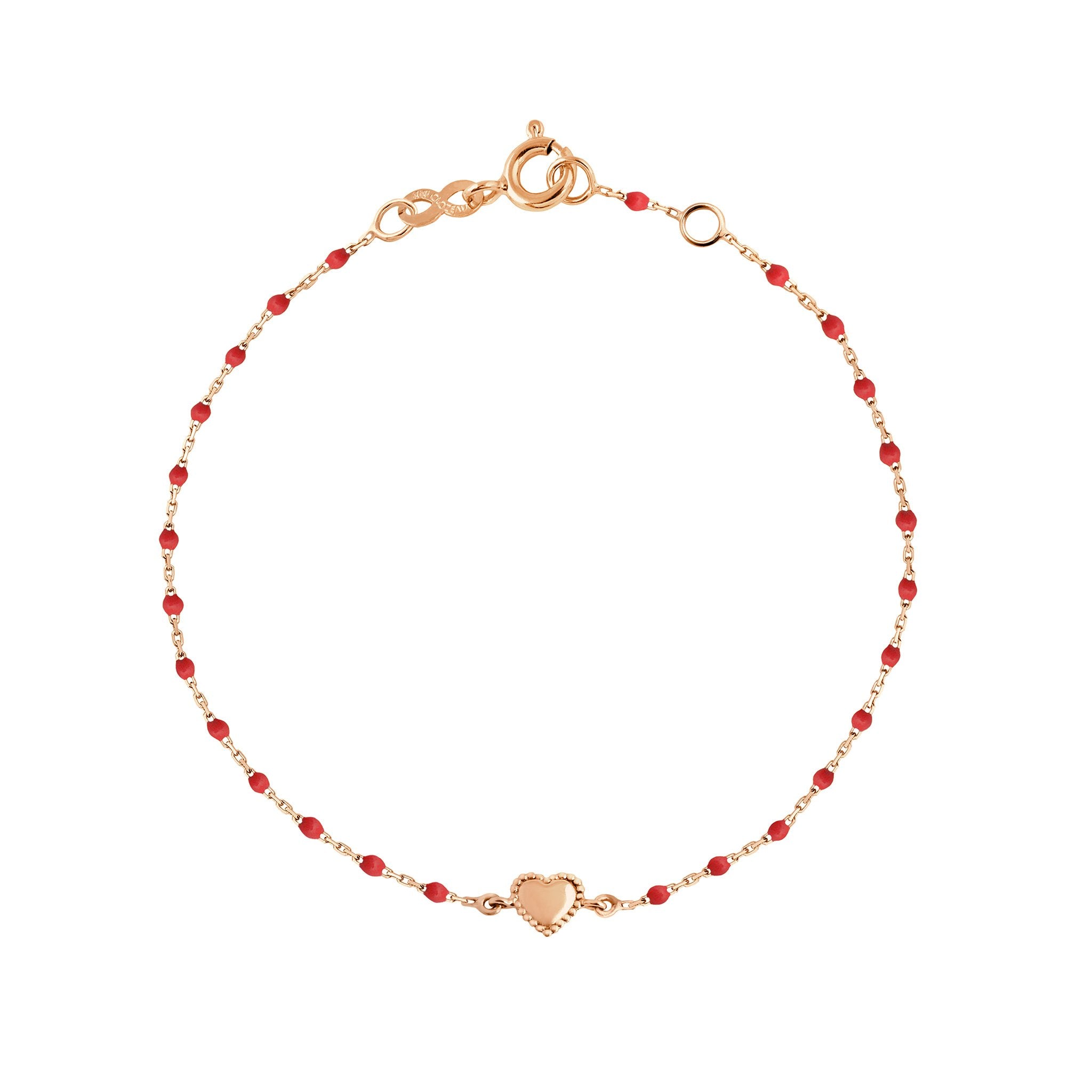 Gigi Clozeau - Bracelet Lucky Coeur, or rose et mini perles de résine coquelicot, 17 cm