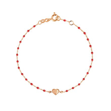 Gigi Clozeau - Bracelet Lucky Coeur, or rose et mini perles de résine coquelicot, 17 cm