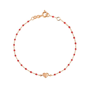Gigi Clozeau - Bracelet Lucky Coeur, or rose et mini perles de résine coquelicot, 17 cm