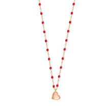 Gigi Clozeau - Collier Lucky Coeur, or rose et mini perles de résine coquelicot, 40 cm