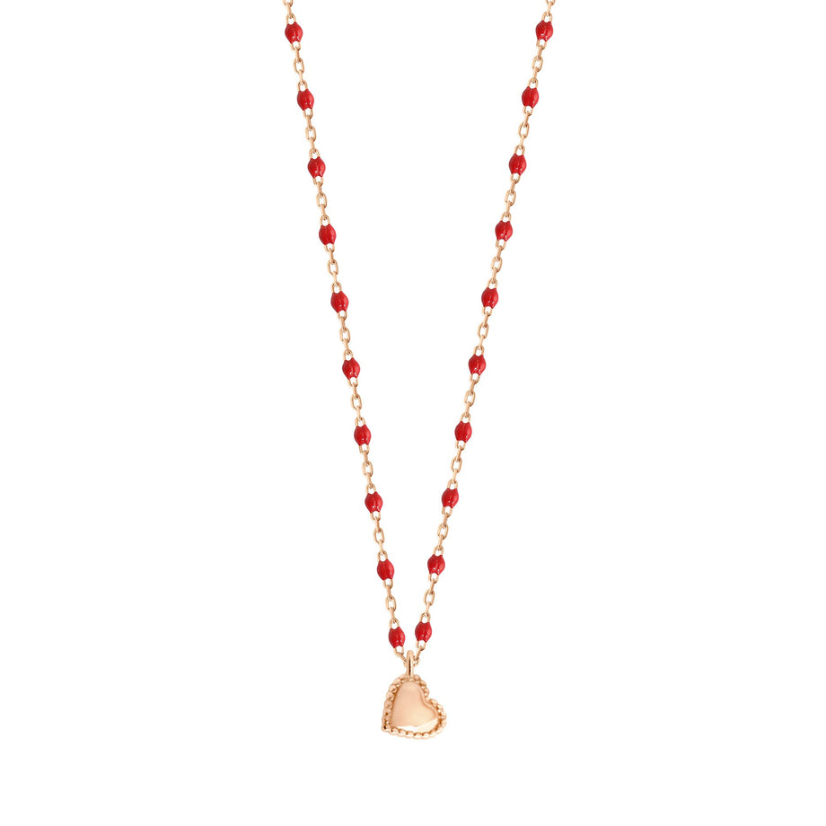 Gigi Clozeau - Collier Lucky Coeur, or rose et mini perles de résine coquelicot, 40 cm