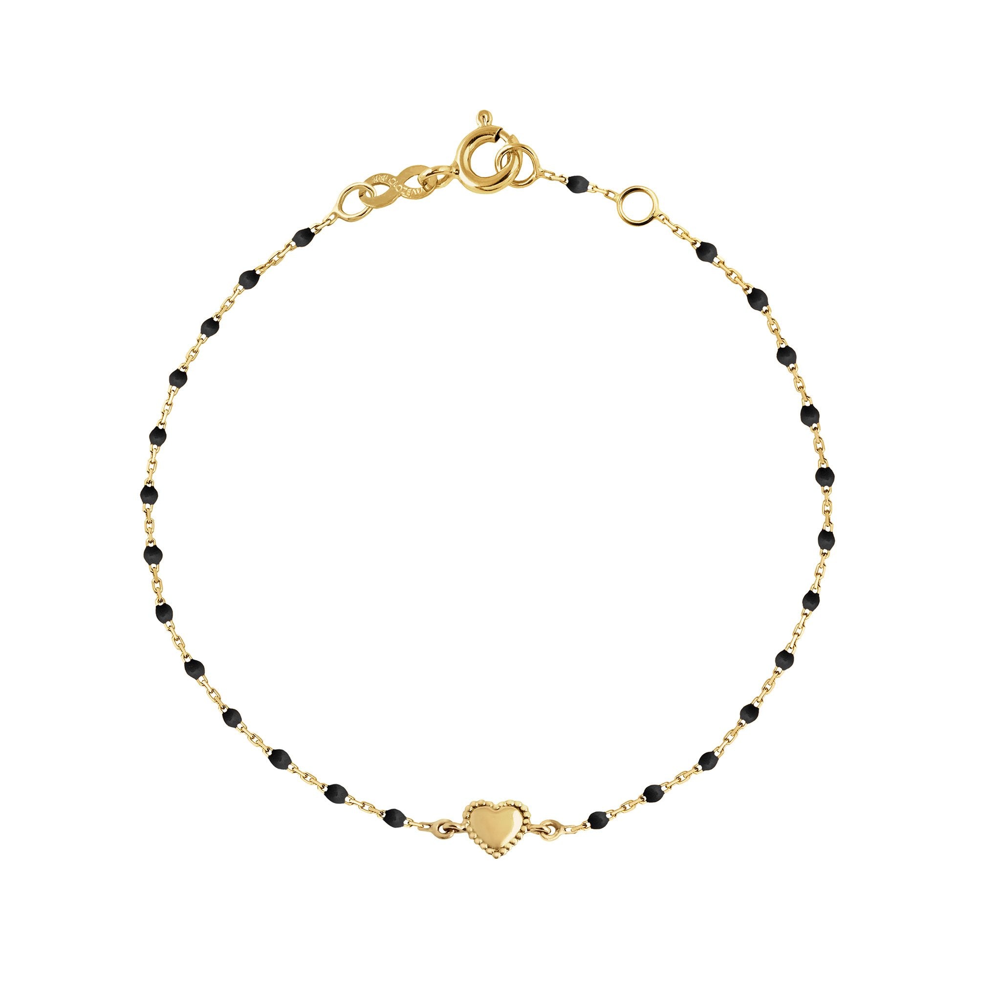 Gigi Clozeau - Bracelet Lucky Coeur, or jaune et mini perles de résine noire, 17 cm