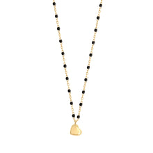 Gigi Clozeau - Collier Lucky Coeur, or jaune et mini perles de résine noire, 40 cm