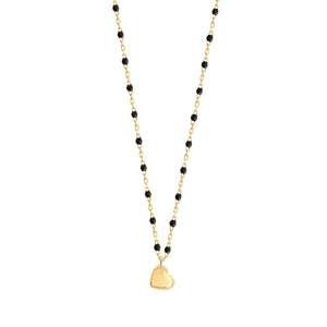 Gigi Clozeau - Collier Lucky Coeur, or jaune et mini perles de résine noire, 40 cm