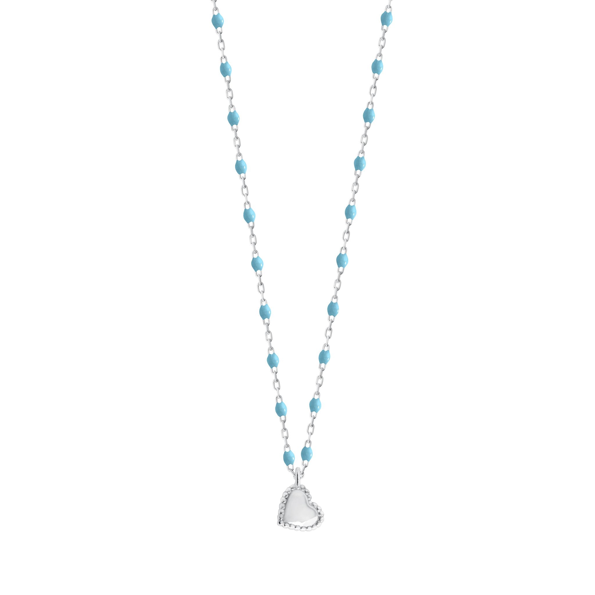 Gigi Clozeau - Collier Lucky Coeur, or blanc et mini perles de résine turquoise, 40 cm