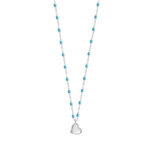 Gigi Clozeau - Collier Lucky Coeur, or blanc et mini perles de résine turquoise, 40 cm