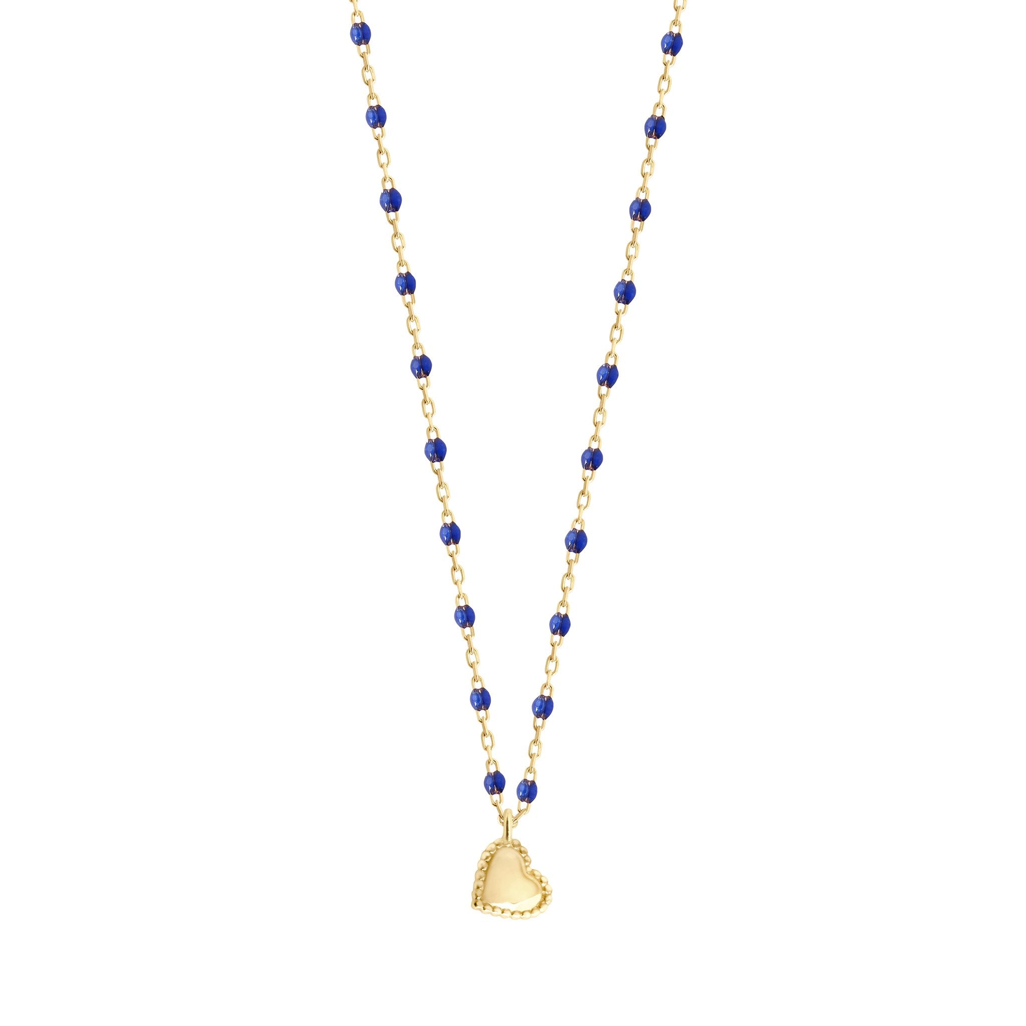 Gigi Clozeau - Collier Lucky Coeur, or jaune et mini perles de résine prusse, 40 cm