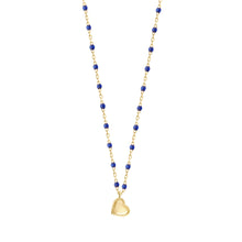 Gigi Clozeau - Collier Lucky Coeur, or jaune et mini perles de résine prusse, 40 cm