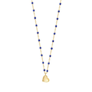 Gigi Clozeau - Collier Lucky Coeur, or jaune et mini perles de résine prusse, 40 cm