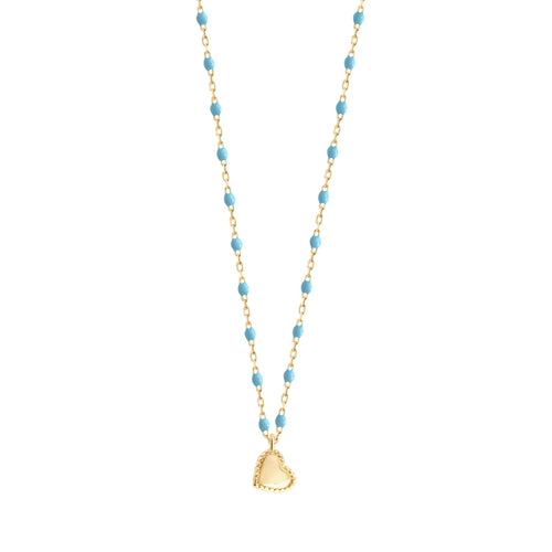 Gigi Clozeau - Collier Lucky Coeur, or jaune et mini perles de résine turquoise, 40 cm