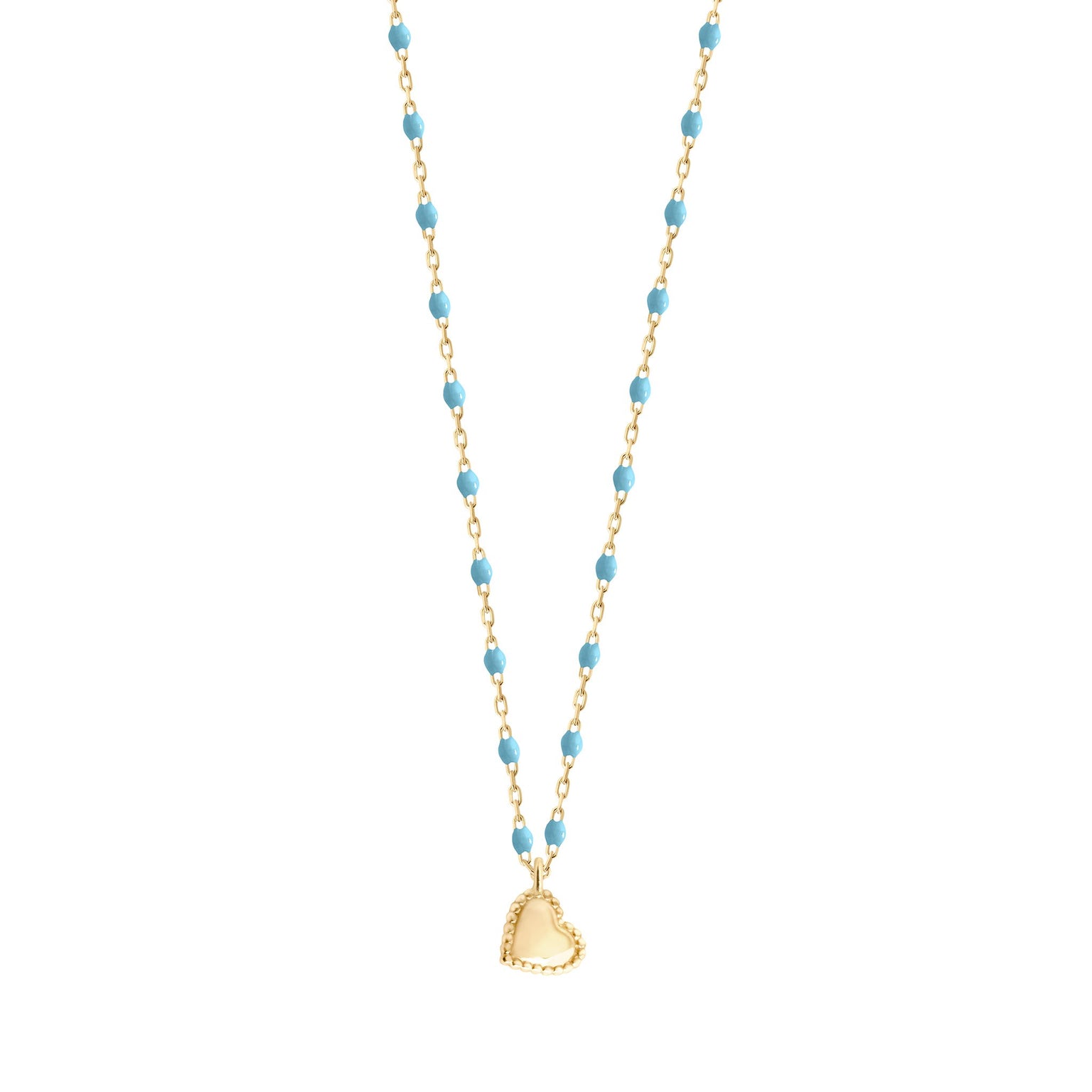 Gigi Clozeau - Collier Lucky Coeur, or jaune et mini perles de résine turquoise, 40 cm