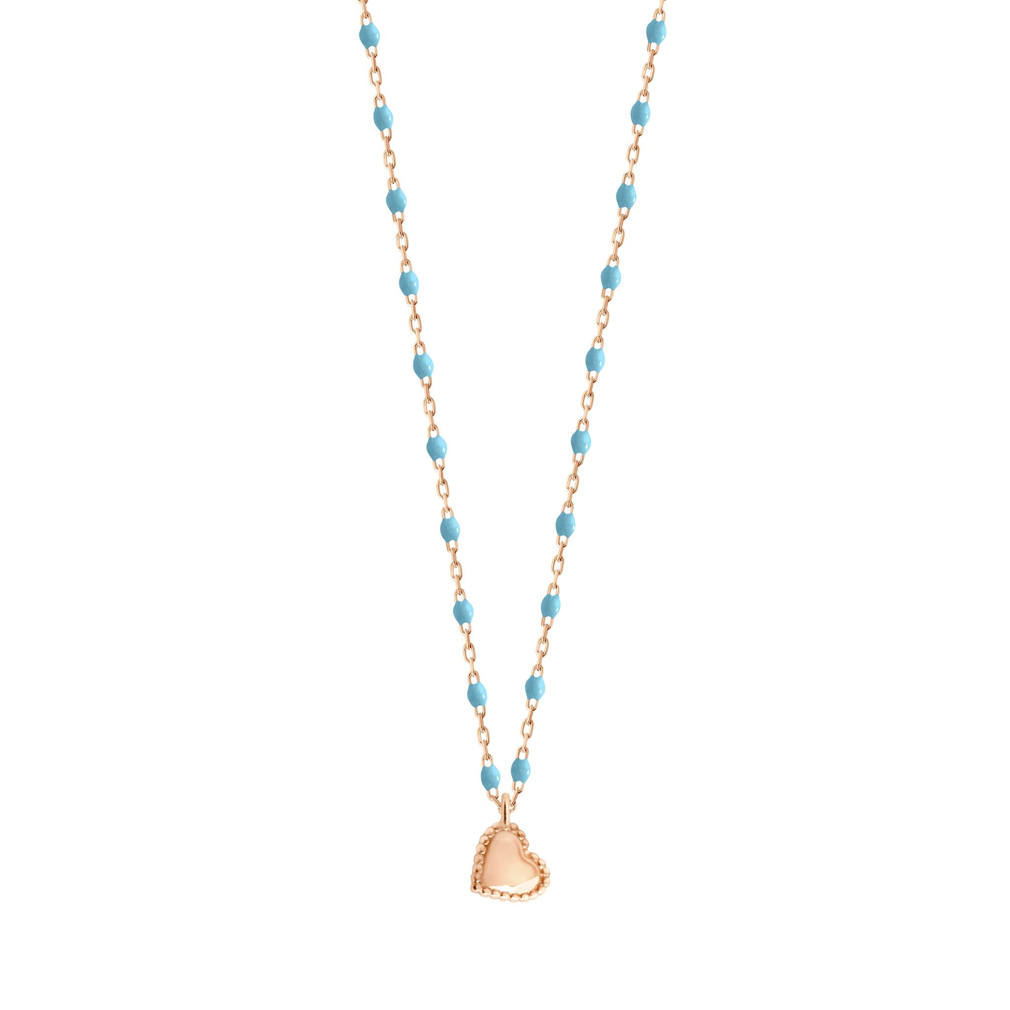 Gigi Clozeau - Collier Lucky Coeur, or rose et mini perles de résine turquoise, 40 cm