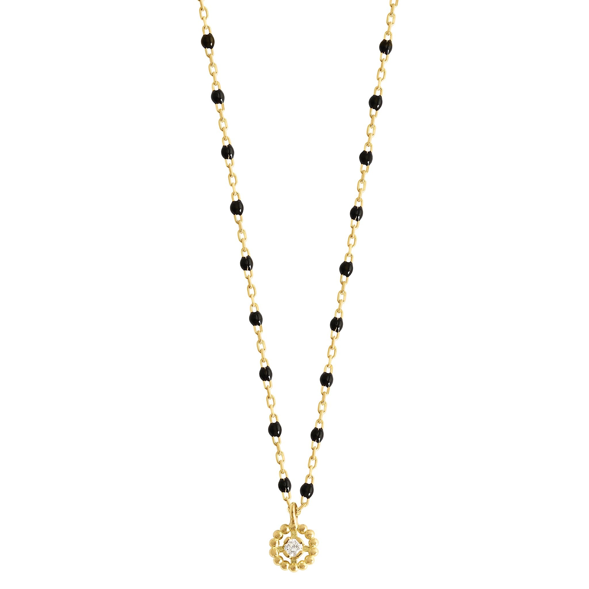Gigi Clozeau - Collier Lucky Puce, diamant, or jaune et mini perles de résine noire, 42 cm