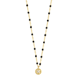 Gigi Clozeau - Collier Lucky Puce, diamant, or jaune et mini perles de résine noire, 42 cm