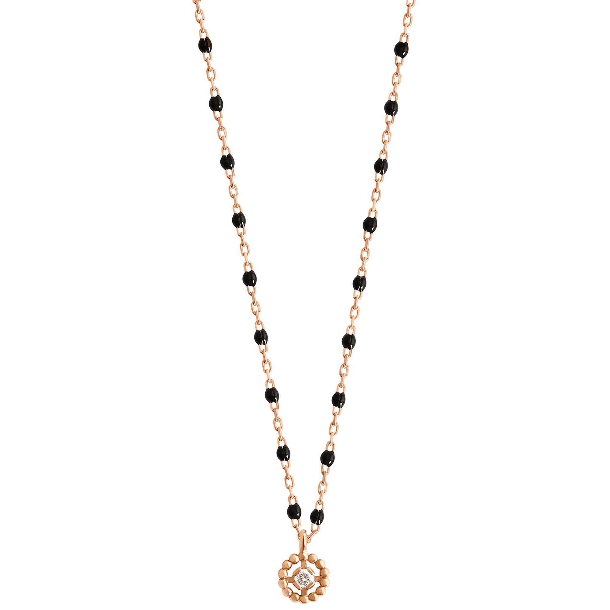 Gigi Clozeau - Collier Lucky Puce, diamant, or rose et mini perles de résine noire, 42 cm