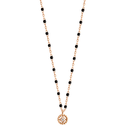 Gigi Clozeau - Collier Lucky Puce, diamant, or rose et mini perles de résine noire, 42 cm