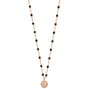 Gigi Clozeau - Collier Lucky Puce, diamant, or rose et mini perles de résine noire, 42 cm