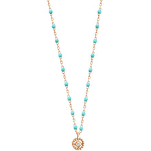 Gigi Clozeau - Collier Lucky Puce, diamant, or rose et mini perles de résine turquoise verte, 42 cm