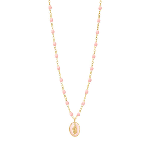 Gigi Clozeau - Collier Madone résine rose bébé, or jaune, 42 cm