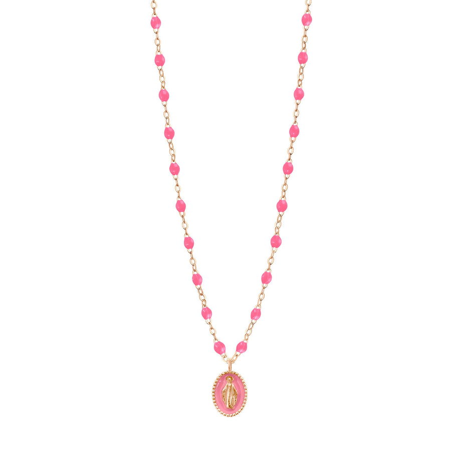 Gigi Clozeau - Collier Madone résine rose fluo, or rose, 42 cm