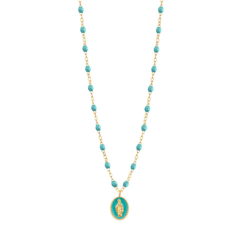 Gigi Clozeau - Collier Madone résine turquoise vert, or jaune, 42 cm