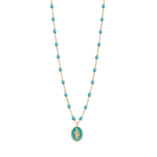 Gigi Clozeau - Collier Madone résine turquoise vert, or rose, 42 cm