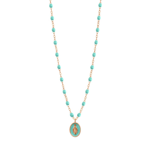 Gigi Clozeau - Collier Madone résine vert d'eau, or rose, 42 cm