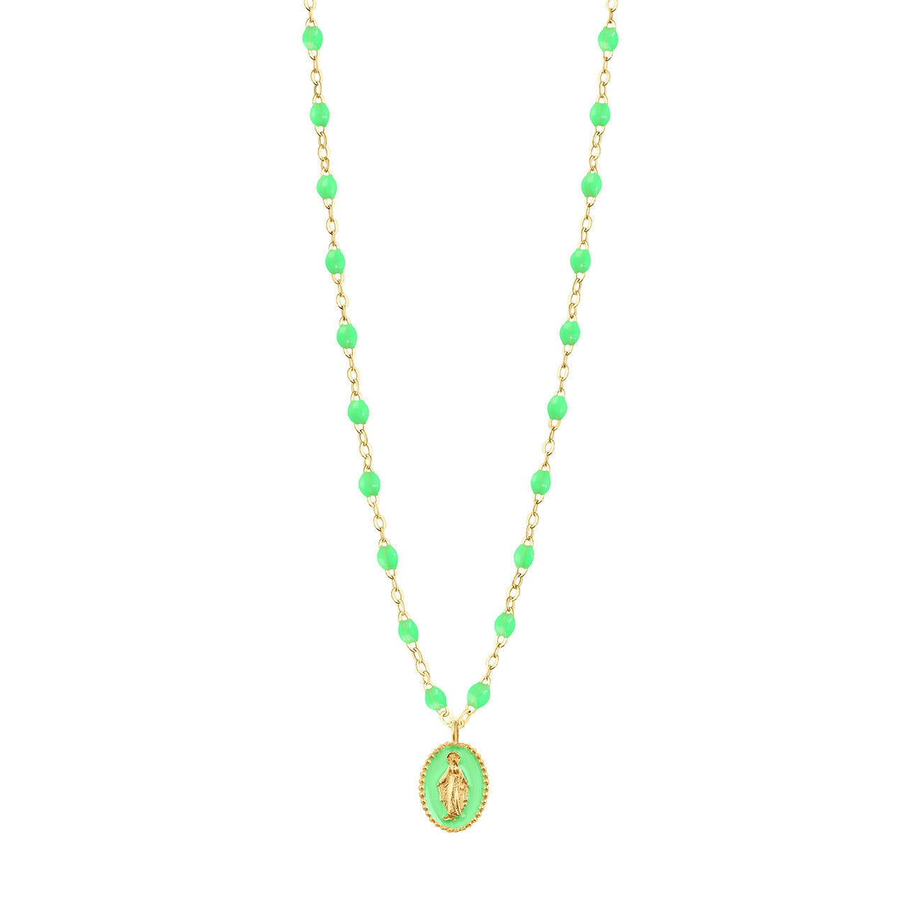 Gigi Clozeau - Collier Madone résine vert fluo, or jaune, 42 cm