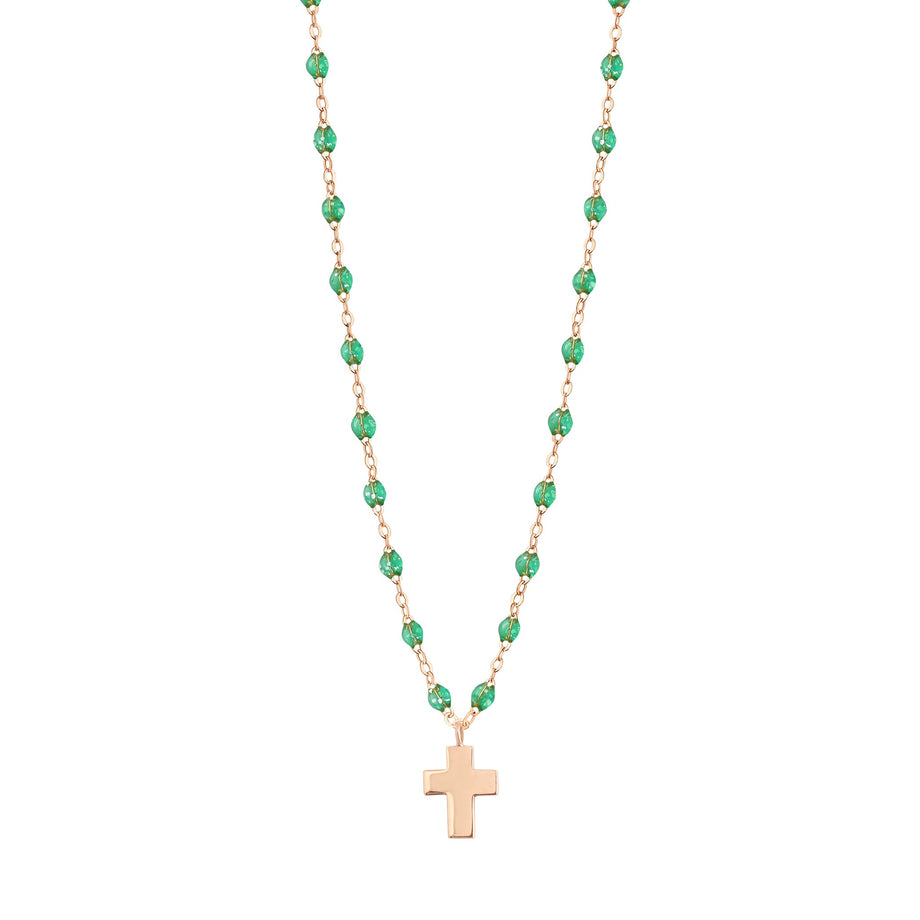 Gigi Clozeau - Collier menthe Croix Classique Gigi, or rose, 42 cm