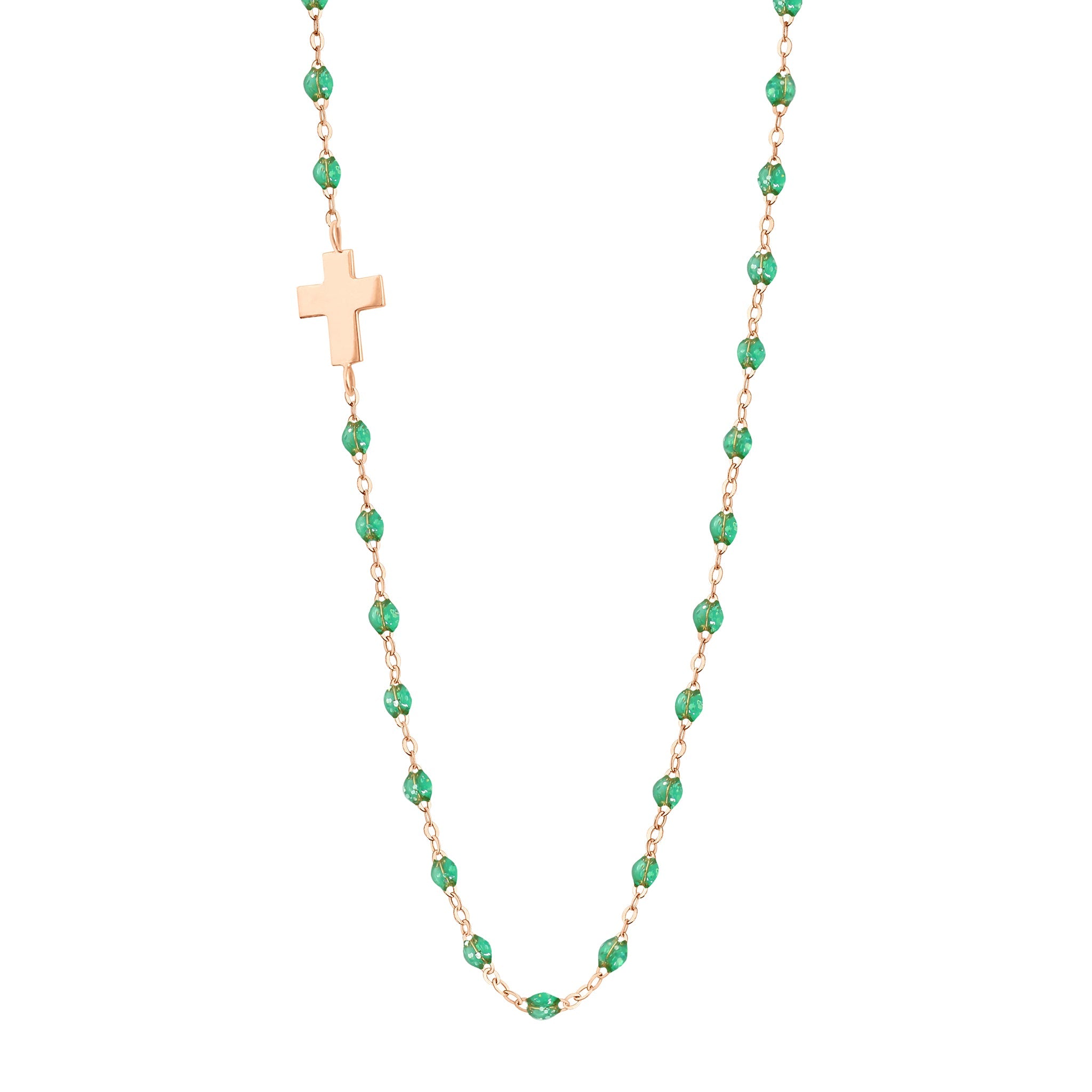 Gigi Clozeau - Collier menthe Croix de côté, or rose, 42 cm