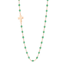 Gigi Clozeau - Collier menthe Croix de côté, or rose, 42 cm