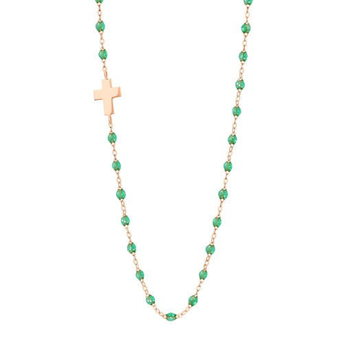 Gigi Clozeau - Collier menthe Croix de côté, or rose, 42 cm