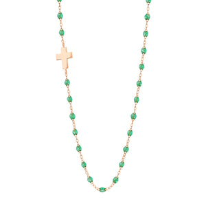 Gigi Clozeau - Collier menthe Croix de côté, or rose, 42 cm