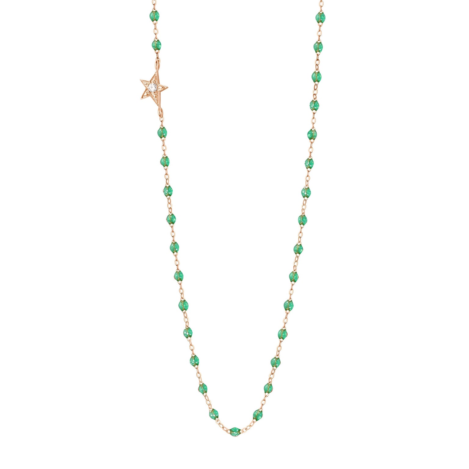 Gigi Clozeau - Collier menthe Etoile, diamant, or rose, 42 cm