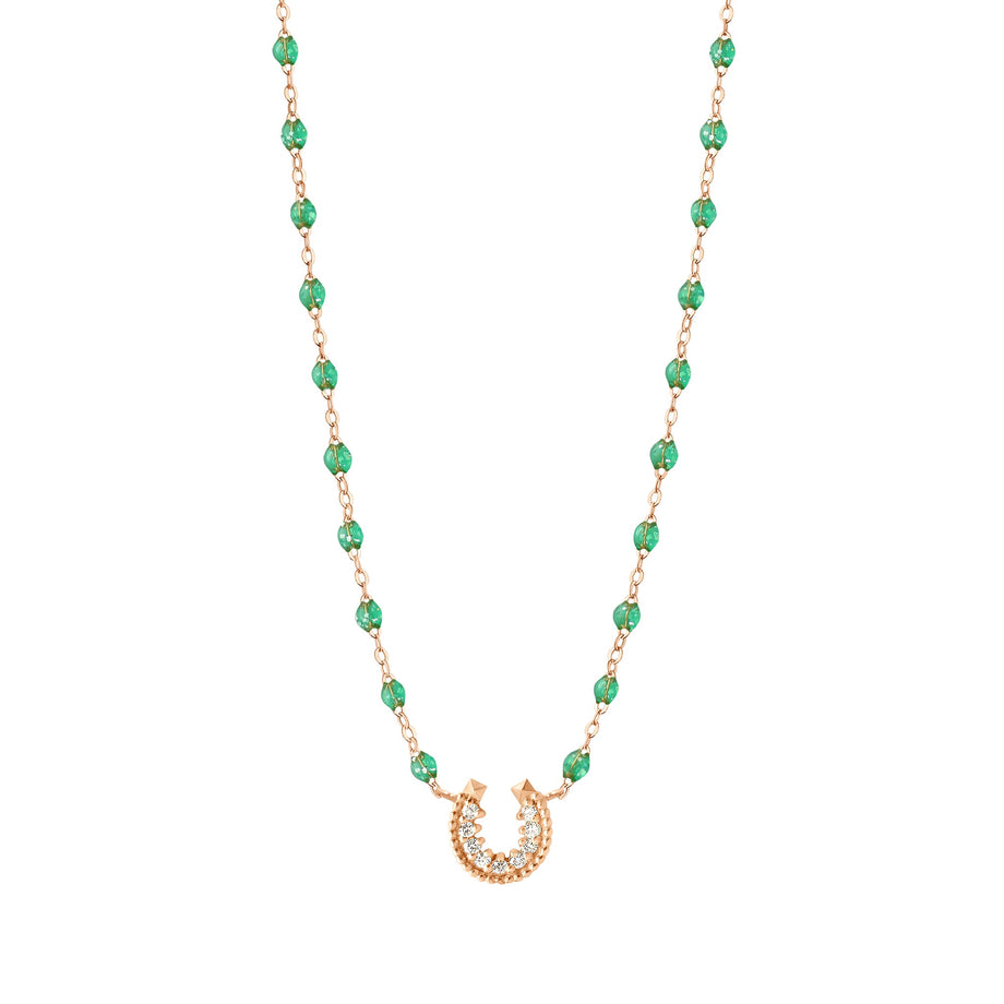 Gigi Clozeau - Collier menthe Fer à cheval, diamants, or rose, 42 cm