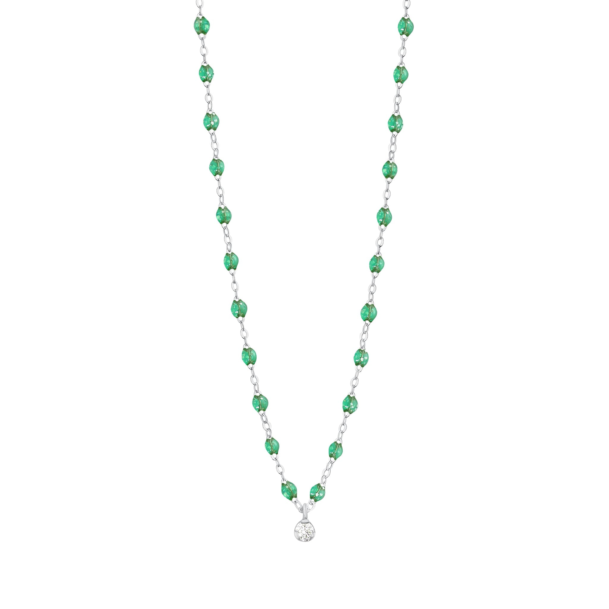 Gigi Clozeau - Collier menthe Gigi Suprême, or blanc, 1 diamant, 42 cm