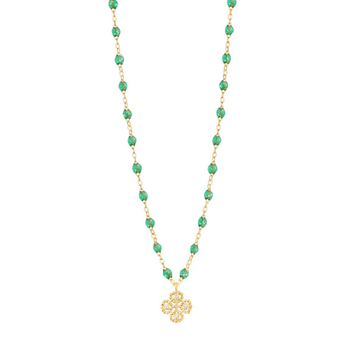 Gigi Clozeau - Collier menthe Lucky Trèfle, diamants, or jaune, 42 cm