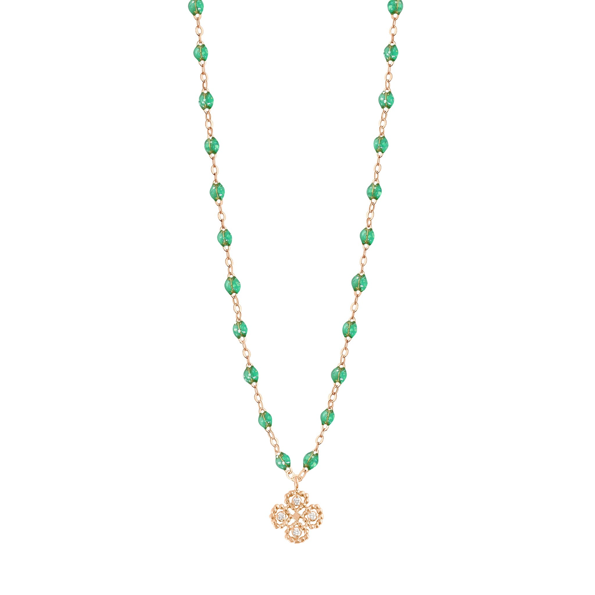 Gigi Clozeau - Collier menthe Lucky Trèfle, diamants, or rose, 42 cm