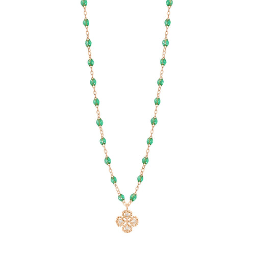 Gigi Clozeau - Collier menthe Lucky Trèfle, diamants, or rose, 42 cm